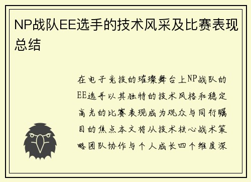 NP战队EE选手的技术风采及比赛表现总结