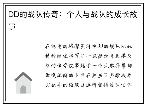DD的战队传奇：个人与战队的成长故事