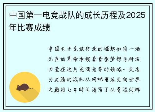 中国第一电竞战队的成长历程及2025年比赛成绩